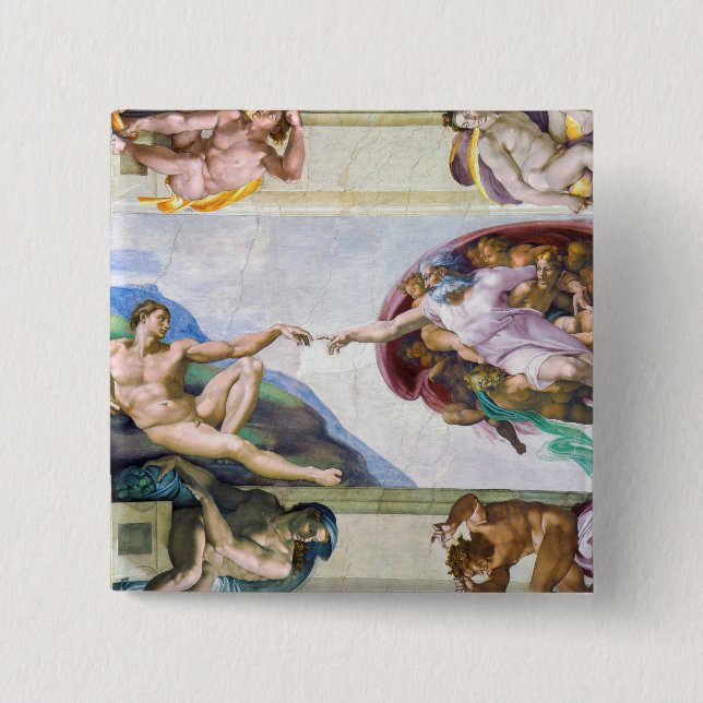 Michelangelo - Creation of Adam, Sistine Chapel's 2 Inch Square Button (Front)
