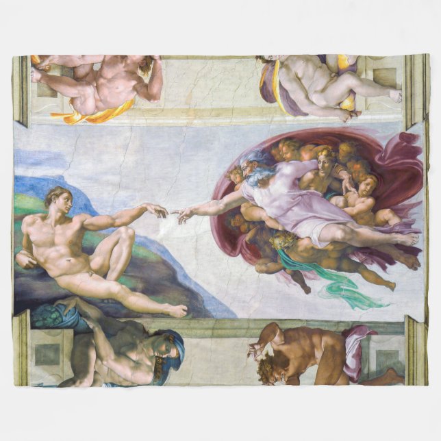 Michelangelo - Creation of Adam, Sistine Chapel's Fleece Blanket (Front (Horizontal))