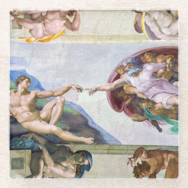 Michelangelo - Creation of Adam, Sistine Chapel's Glass Coaster (Front)