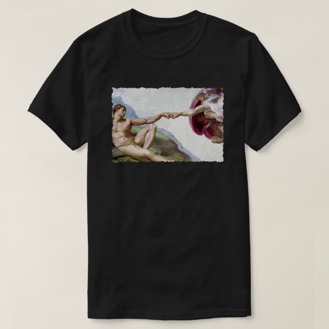 Michelangelo Creation Of Man - God Adam Fist Bump T-Shirt (Design Front)