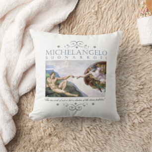Michelangelo Creation of Man Painting with Quote Throw Pillow