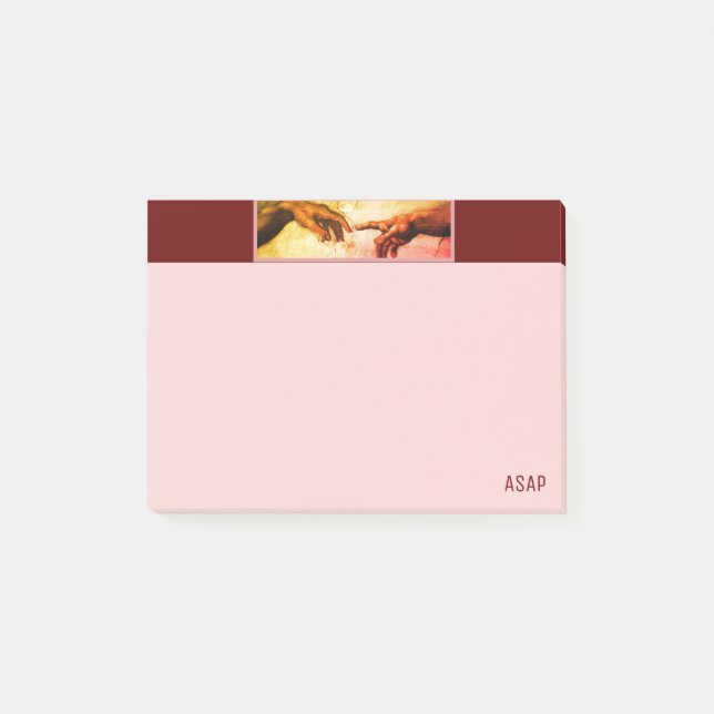 Michelangelo Hands Art on Burgundy & Rose Gold Post-it Notes (Front)
