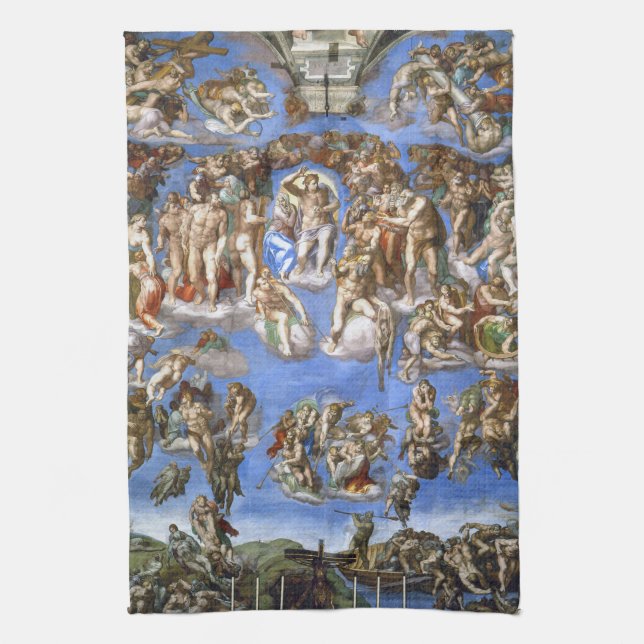 Michelangelo The Last Judgment Fresco Masterpiece Kitchen Towel (Vertical)