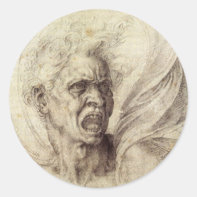 Michelangelo's Damned Soul, Head of a Man Classic Round Sticker (Front)