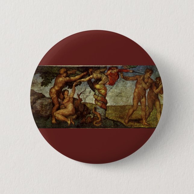 Michelangelo's Fall and Expulsion, Garden of Eden 2 Inch Round Button (Front)