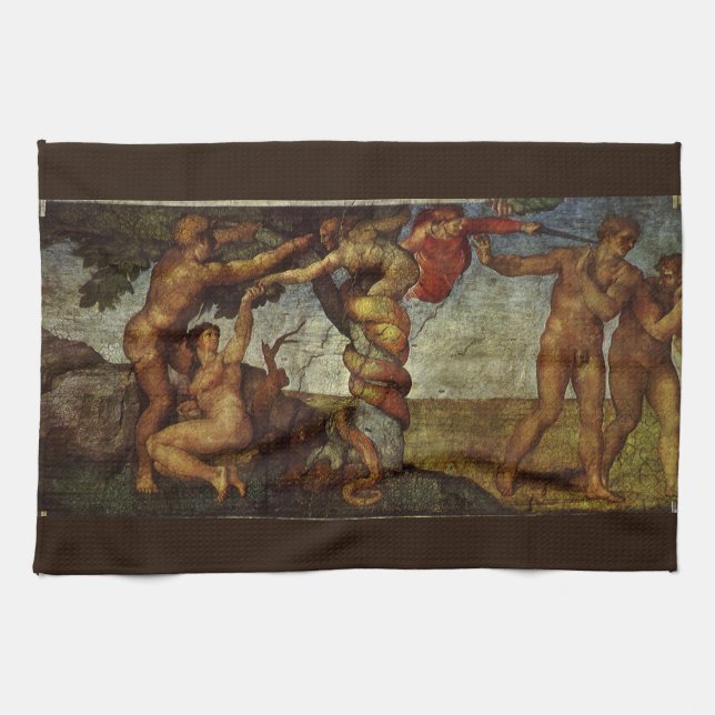 Michelangelo's Fall and Expulsion, Garden of Eden Kitchen Towel (Horizontal)