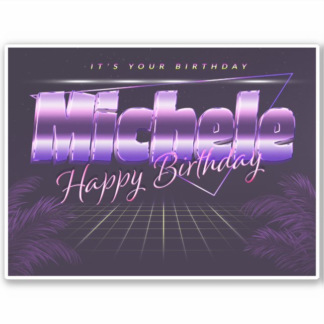 Michele Name First name lila retro Sticker Birthda (Front)