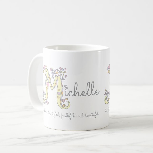 Michelle letter M name meaning monogram mug (Front Left)