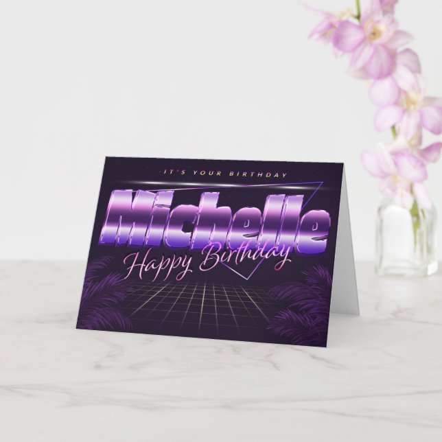 Michelle Name First name pura retro card Birthday (Orchid)