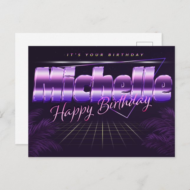 Michelle Name First name purple postcard birthday (Front/Back)