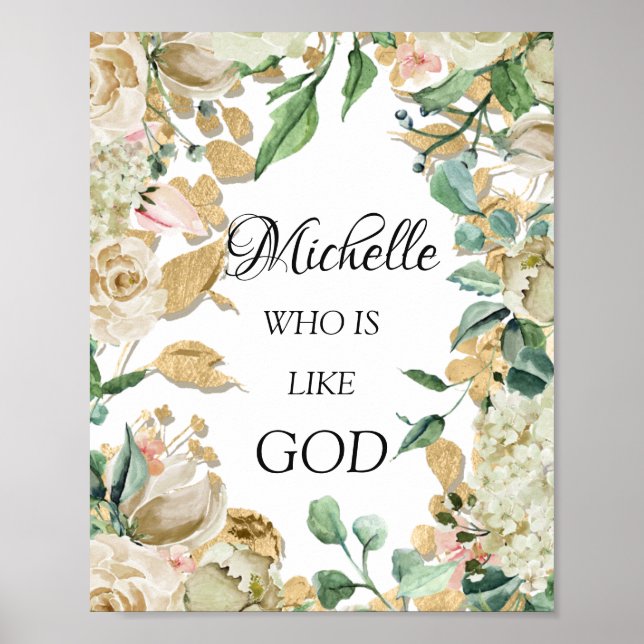Michelle Name Meaning Florals Bridal Birthday Poster (Front)