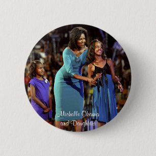 Michelle Obama and Daughters 2 Inch Round Button