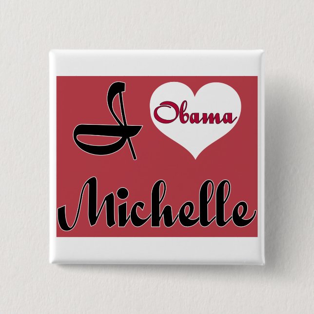 michelle obama pnk 2 inch square button (Front)