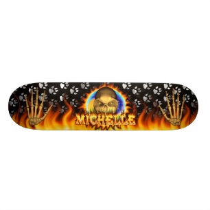 Michelle skull real fire and flames skateboard des