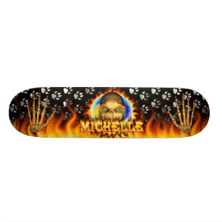 Michelle skull real fire and flames skateboard des