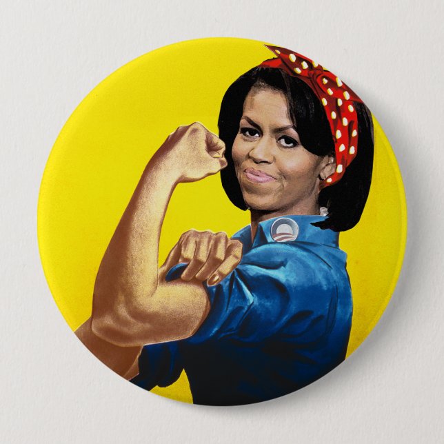 MICHELLE THE RIVETER 4 INCH ROUND BUTTON (Front)