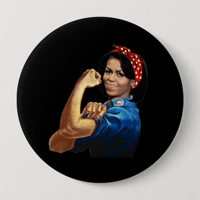 MICHELLE THE RIVETER 4 INCH ROUND BUTTON (Front)