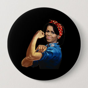 MICHELLE THE RIVETER 4 INCH ROUND BUTTON