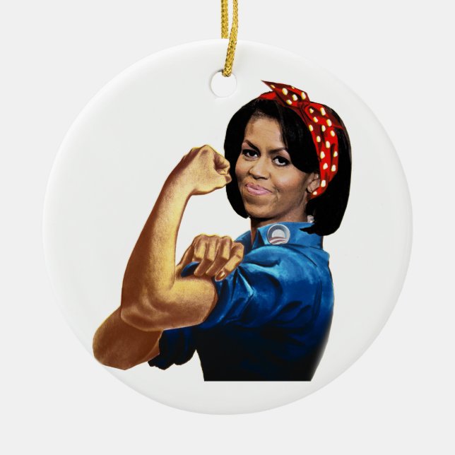 MICHELLE THE RIVETER CERAMIC ORNAMENT (Front)