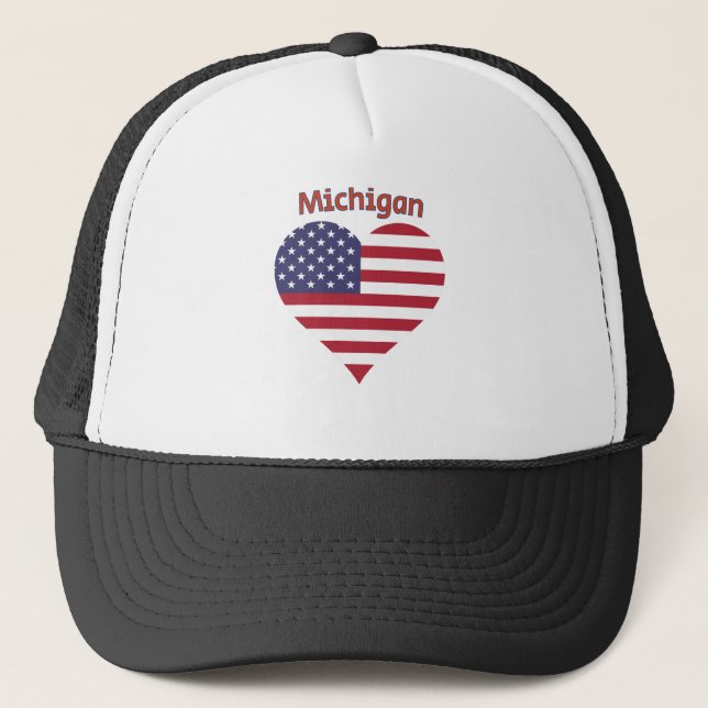 Michigan American Flag Heart Trucker Hat (Front)