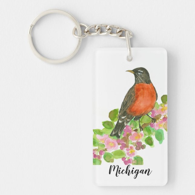 Michigan American Robin State Bird Keychain (Front)