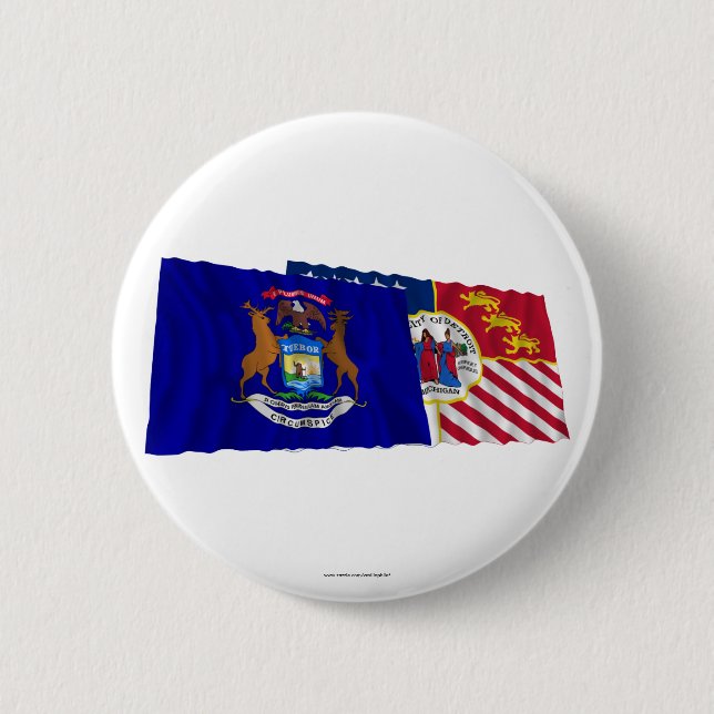Michigan and Detroit Flags 2 Inch Round Button (Front)