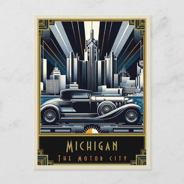 Michigan | Art Deco Postcard (Front)
