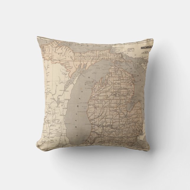 Michigan Atlas Map Throw Pillow (Front)