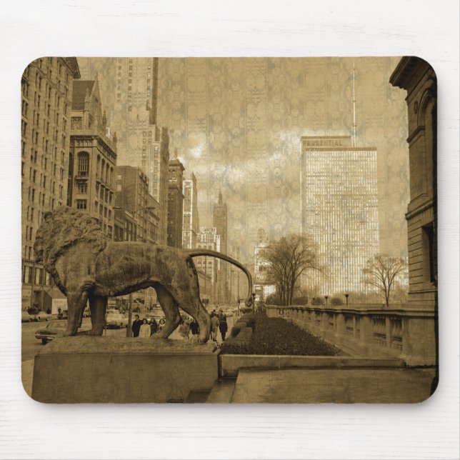 Michigan Avenue Chicago 1966 Art Museum Wallpaper Mouse Pad (Front)