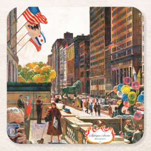 Michigan Avenue, Chicago by John Falter Square Paper Coaster
