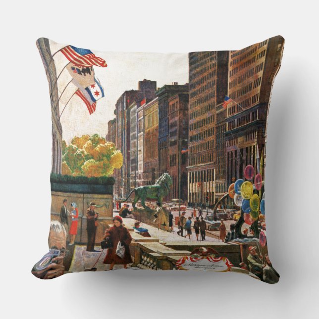 Michigan Avenue, Chicago by John Falter Throw Pillow (Front)