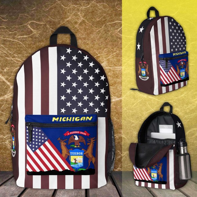 Michigan backpack, vintage American flag /Michigan Printed Backpack (Creator Uploaded)