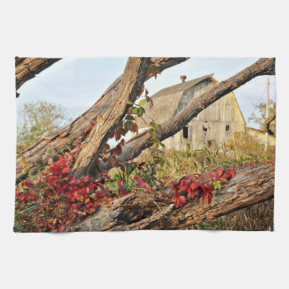 Michigan Barn in Fall Kitchen Towel