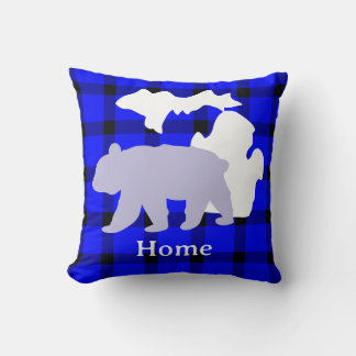 Michigan Bear Home in Buffalo Plaid Throw Pillow