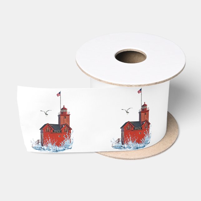 Michigan "Big Red" Lighthouse Satin Ribbon (Spool)