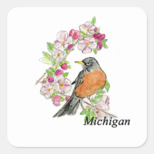 Michigan bird and flower square sticker