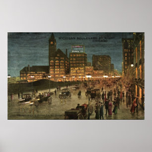 Michigan Boulevard at Night, Chicago 1911 Postcard Poster