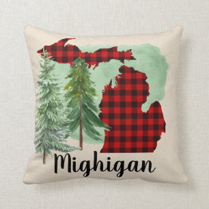 Michigan Buffalo Plaid Throw Pillow