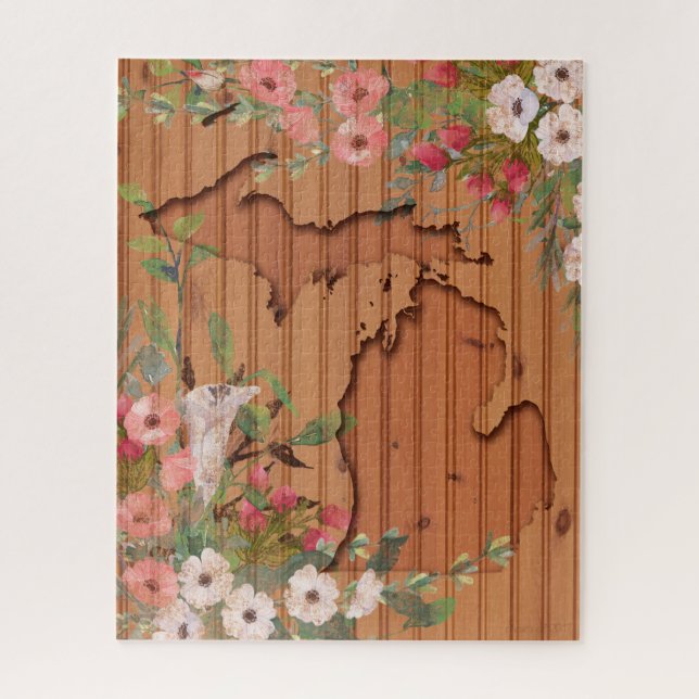 Michigan | Carved Pine Wood Jigsaw Puzzle (Vertical)