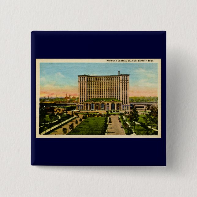 Michigan Central Station Detroit, Michigan 2 Inch Square Button (Front)