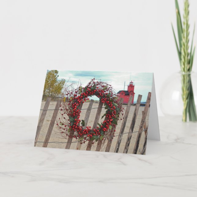Michigan Christmas Berry Wreath  Holiday Card (Front)