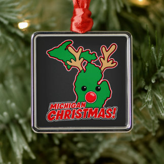 Michigan Christmas Reindeer Metal Ornament