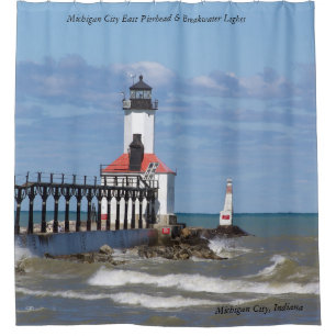 Michigan City East Pier, Bkw Lights Shower Curtain