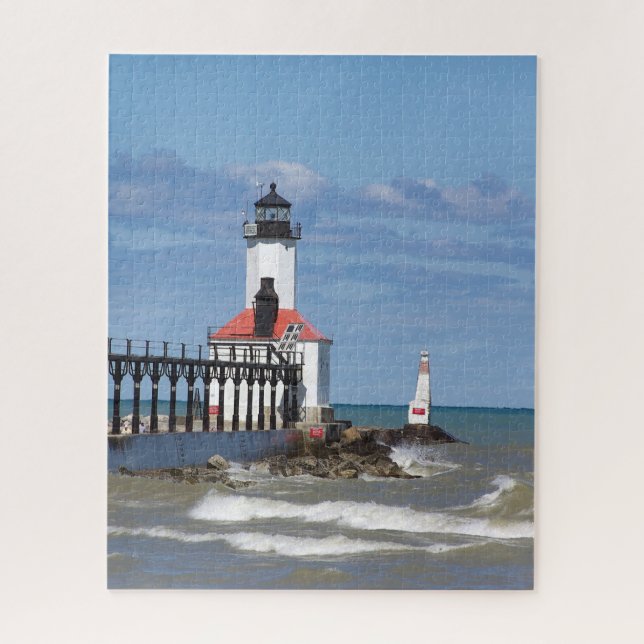 Michigan City East Pierhead & Bkw Lights Jigsaw Puzzle (Vertical)