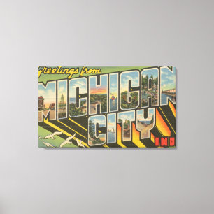 Michigan City, Indiana - Large Letter Scenes Canvas Print