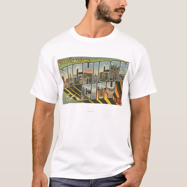 Michigan City, Indiana - Large Letter Scenes T-Shirt (Front)