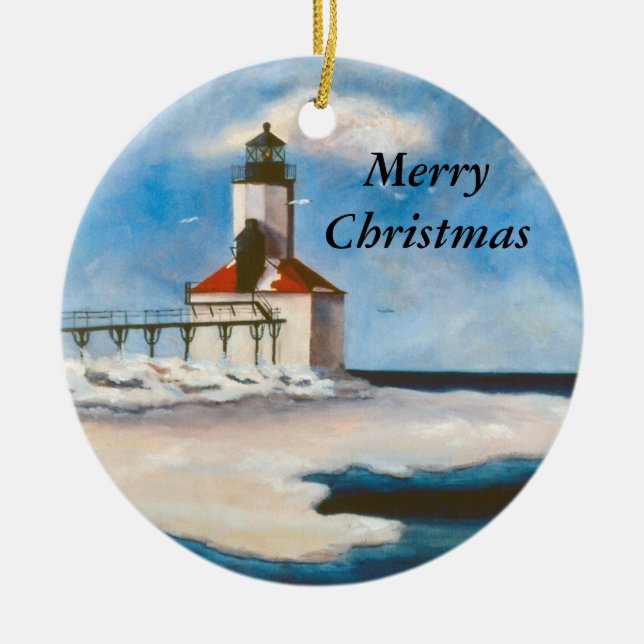 Michigan City Light Christmas Ornament (Front)