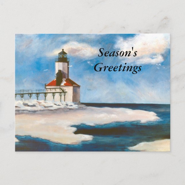 Michigan City Light Season's Greetings Postcard (Front)