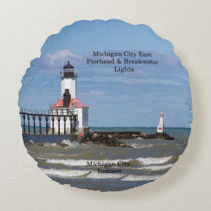Michigan City Lighthouses round pillow