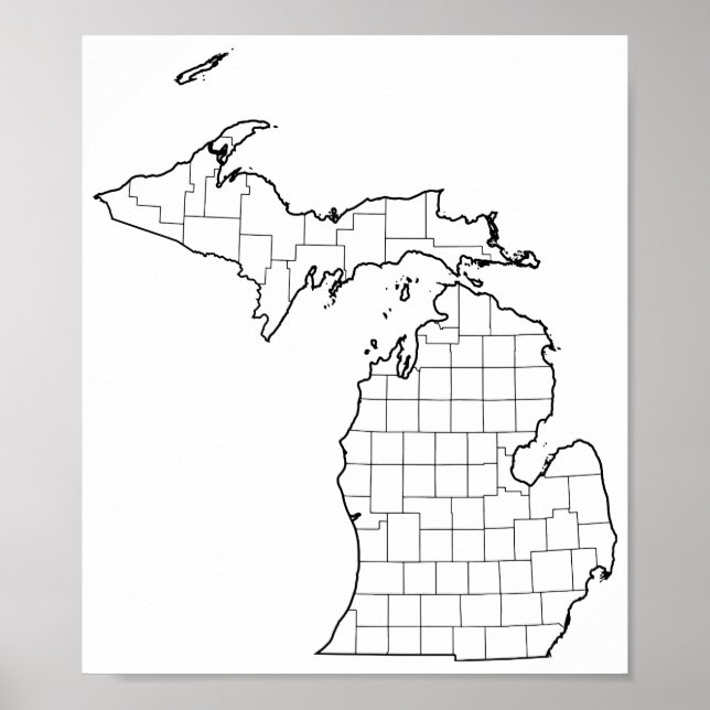 Michigan Counties Blank Outline Map Poster (Front)